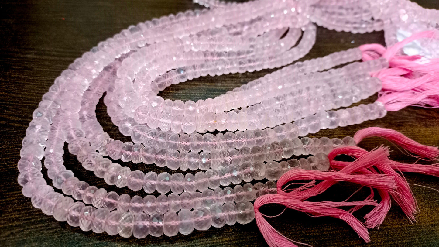 Natural Rose Quartz Rondelle Faceted 7 to 9mm Beads Sold Per Strand 8 Inches Long Best quality Beads Choose the size