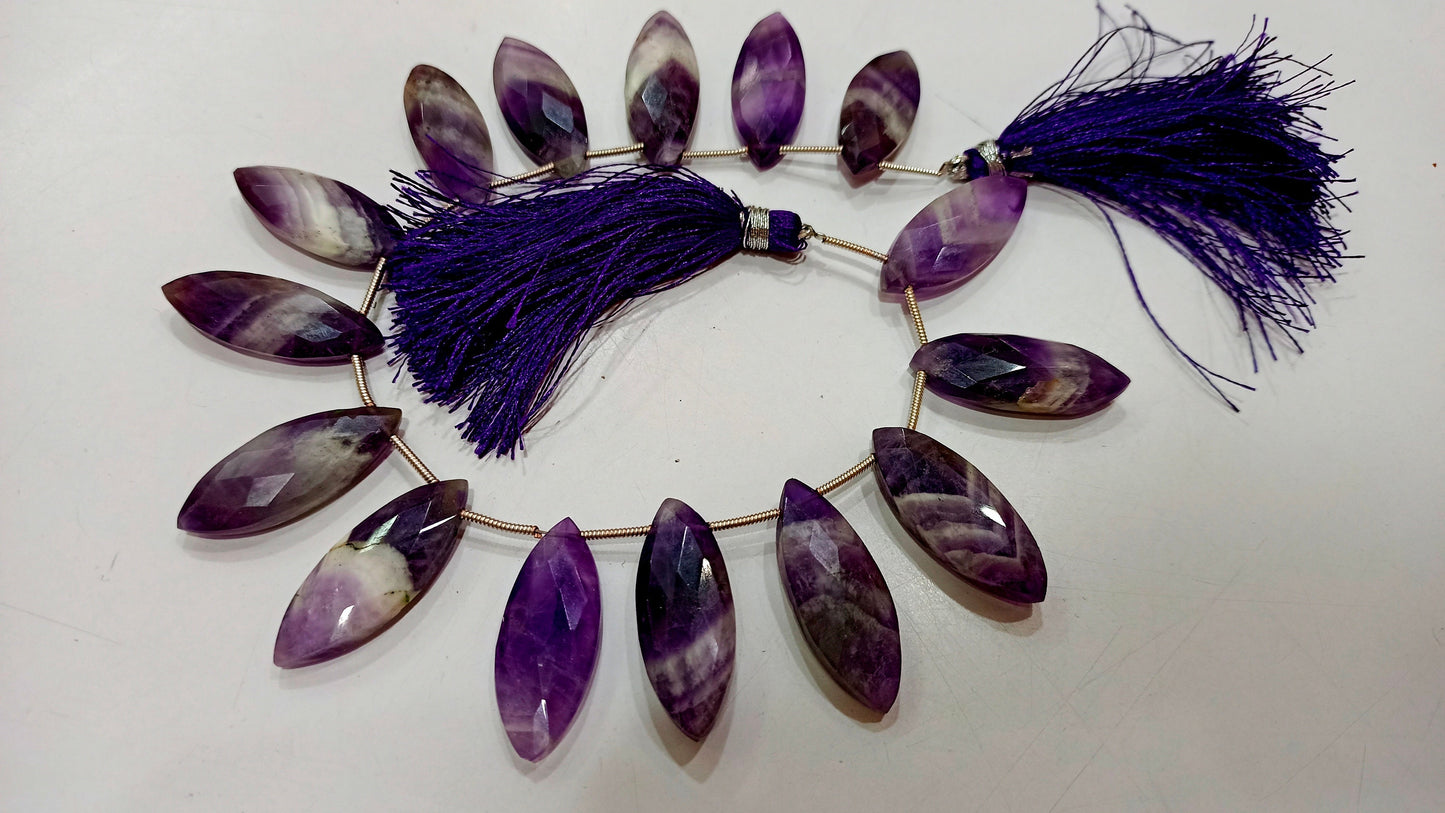 Natural Bio Amethyst Marquise Shape Briolette 11x25mm Gemstone Beads Sold per strand 8 inches long great Quality Beads