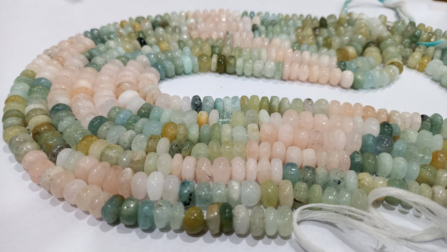 Natural Multi Aquamarine Rondelle Plain smooth 5 to 10mm Beads Sold per strand 7 inches long Choose the Size