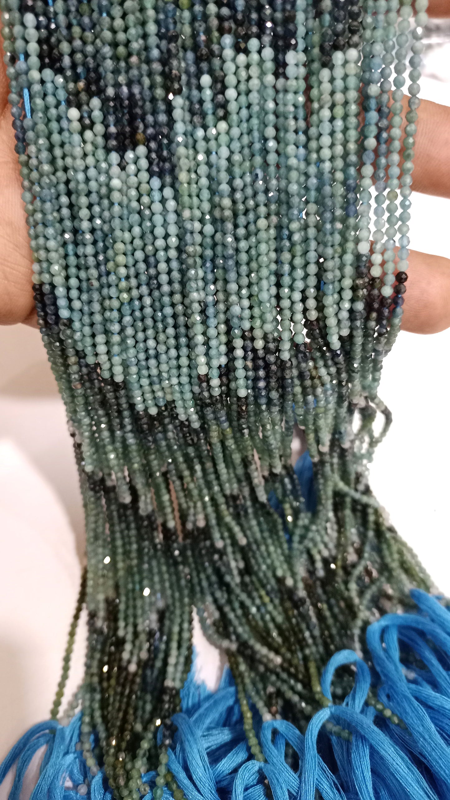 Natural Blue Indicolite tourmaline Round Faceted Shaded Color 2.5 mm Beads Sold Per Strand 13 inches Long