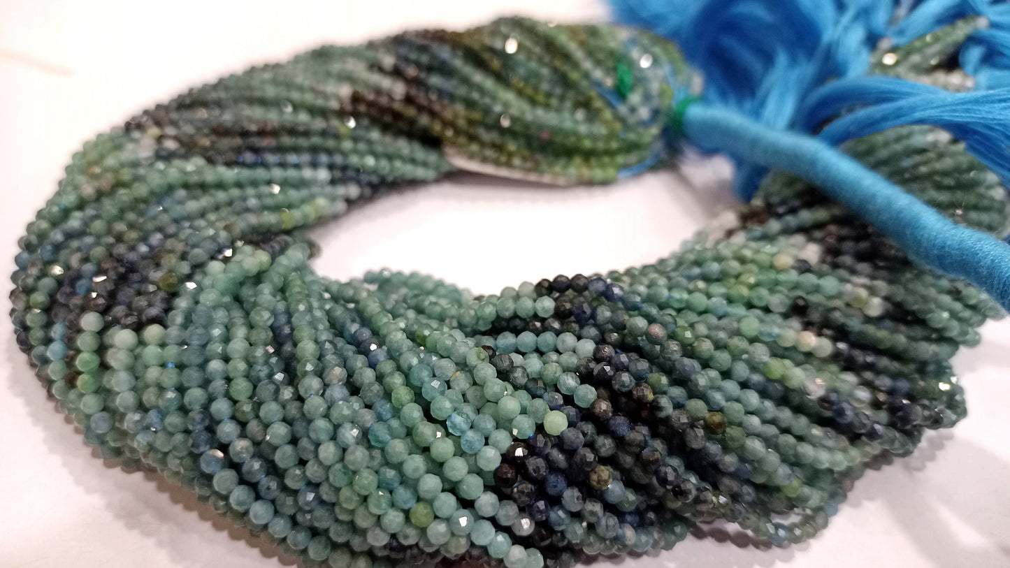 Natural Blue Indicolite tourmaline Round Faceted Shaded Color 2.5 mm Beads Sold Per Strand 13 inches Long