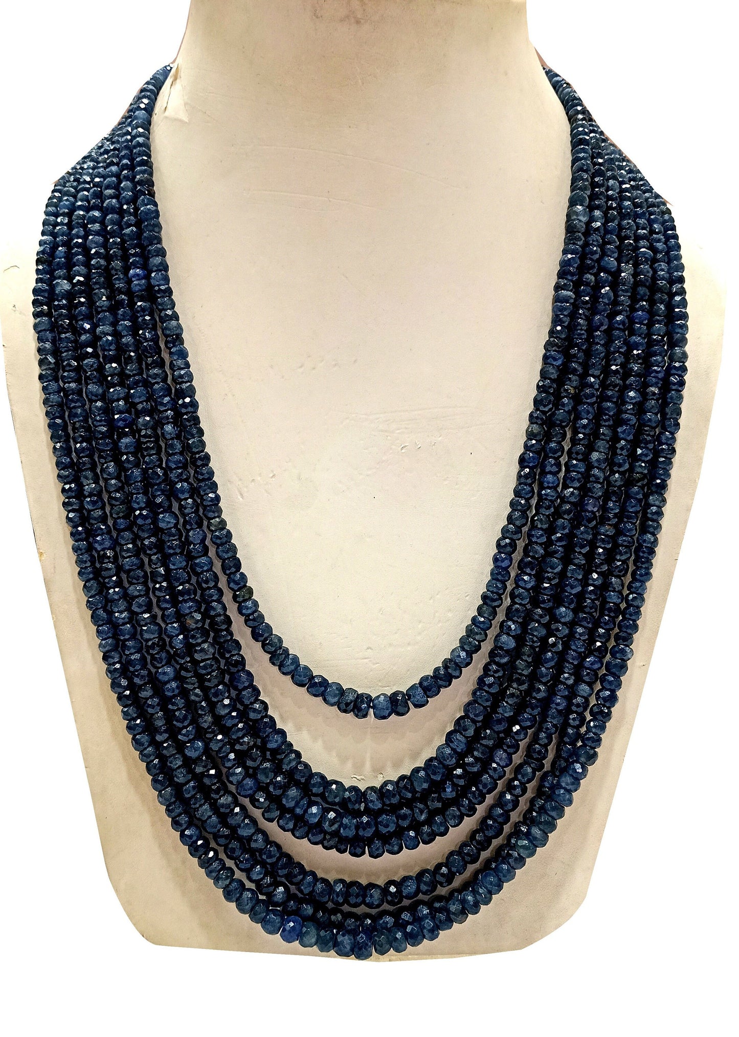 Natural Blue Sapphire Rondelle Faceted 4 to 5mm 7 Layered 22 Inches Long Necklace Best Quality Necklace