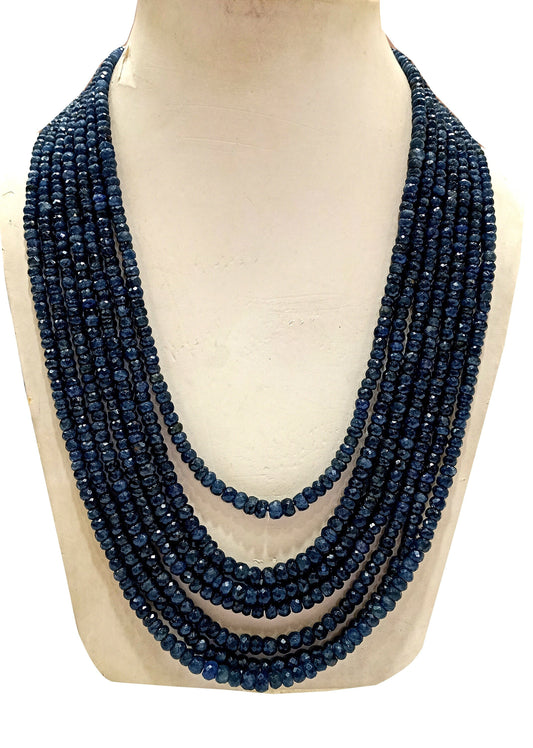 Natural Blue Sapphire Rondelle Faceted 4 to 5mm 7 Layered 22 Inches Long Necklace Best Quality Necklace