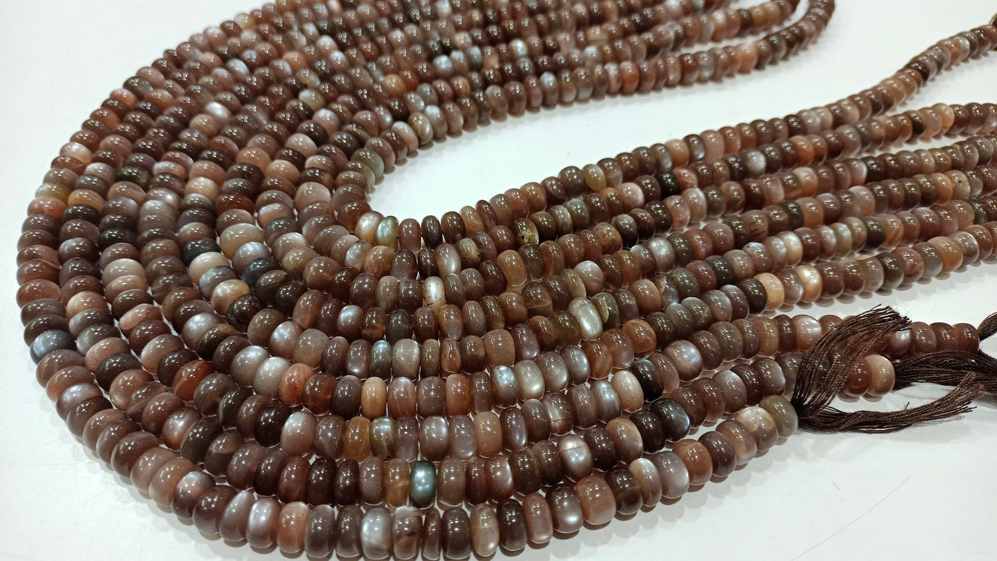 High Quality Natural Chocolate Moonstone Plain Smooth Rondelle Beads 8mm to 10mm Choose Size Brown color  Beads  8 inches long Strand