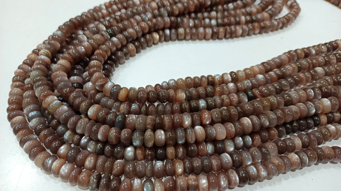 High Quality Natural Chocolate Moonstone Plain Smooth Rondelle Beads 8mm to 10mm Choose Size Brown color  Beads  8 inches long Strand