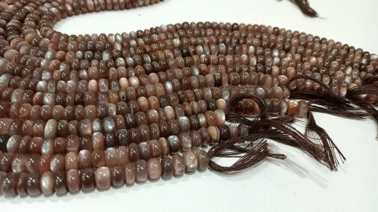 High Quality Natural Chocolate Moonstone Plain Smooth Rondelle Beads 8mm to 10mm Choose Size Brown color  Beads  8 inches long Strand
