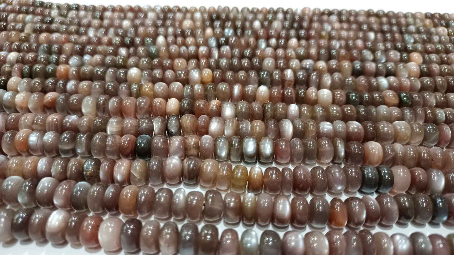 High Quality Natural Chocolate Moonstone Plain Smooth Rondelle Beads 8mm to 10mm Choose Size Brown color  Beads  8 inches long Strand