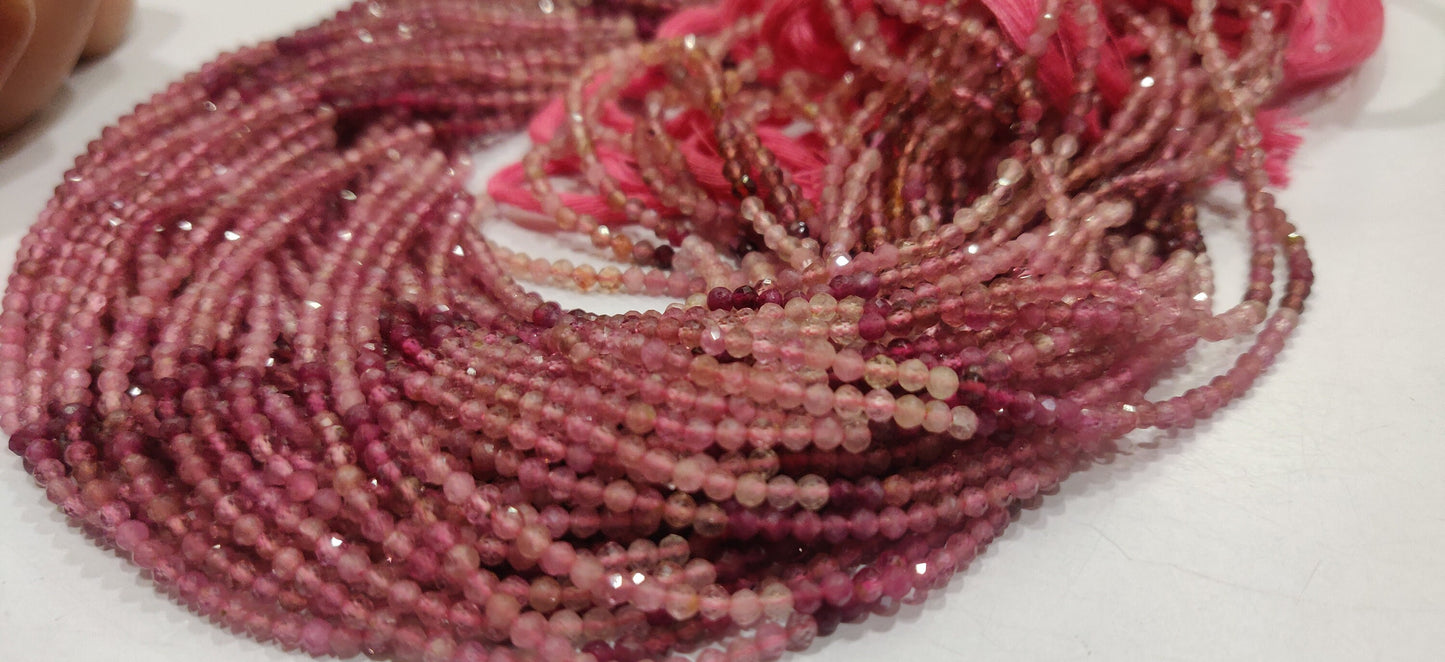 Natural Pink tourmaline Round Faceted Shaded Color 2.5 mm Beads Sold Per Strand 13 inches Long