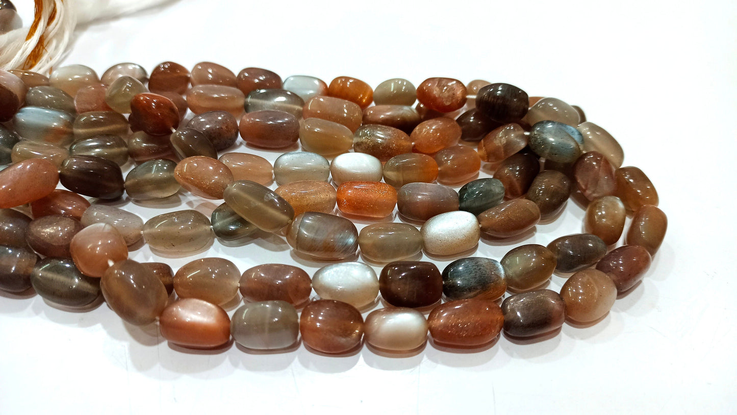 Natural Gold Schiller Moonstone Plain Smooth Tumbled Nugget 12 to 15mm Beads sold Per Strand 8 Inches Long