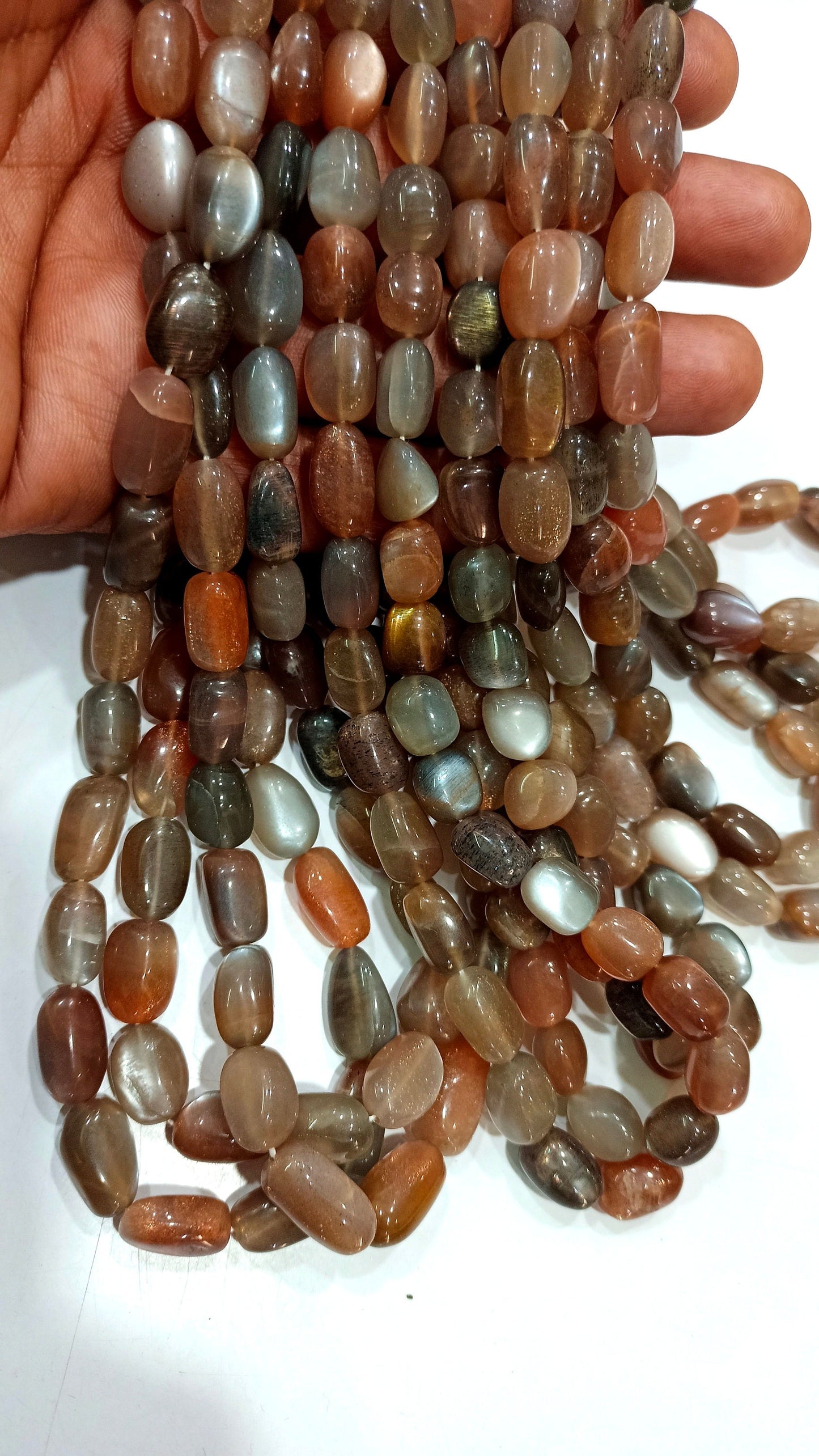 Natural Gold Schiller Moonstone Plain Smooth Tumbled Nugget 12 to 15mm Beads sold Per Strand 8 Inches Long