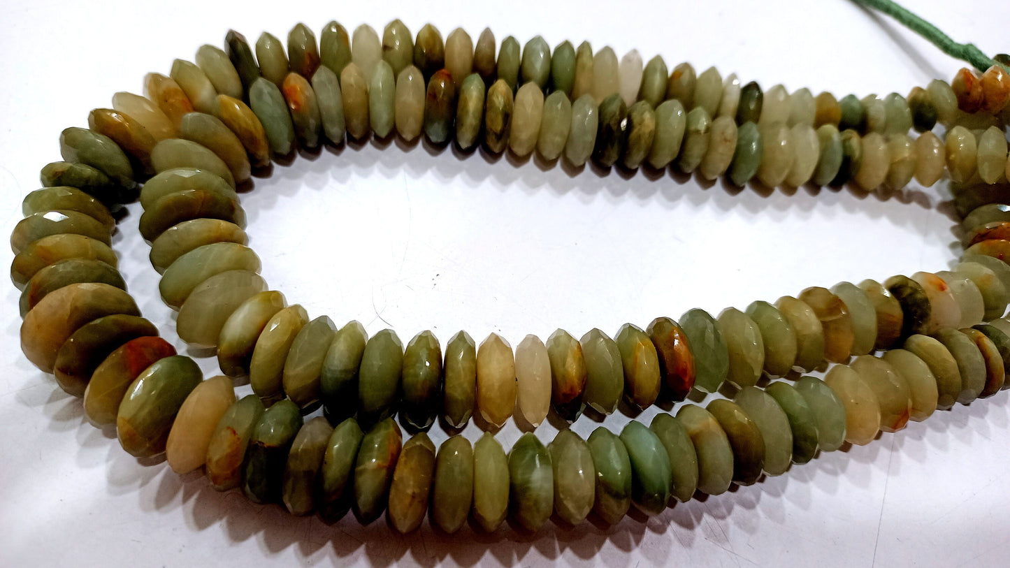 Natural Cat's  Eye German cut Rondelle Faceted  9 to 14mm Gemstone Beads Sold Per Strand 8 Inches Long High Quality Gemstone Beads