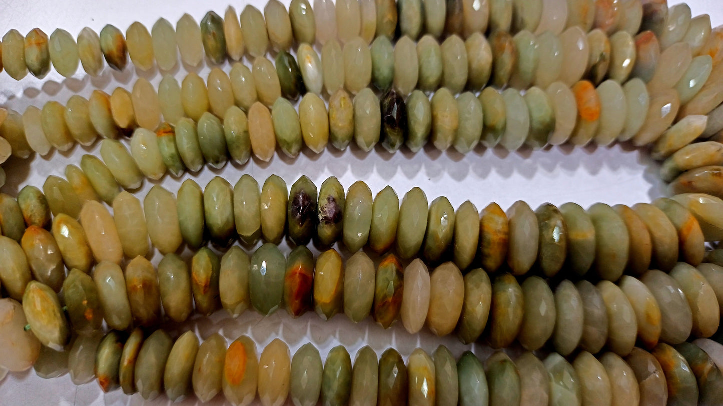 Natural Cat's  Eye German cut Rondelle Faceted  9 to 14mm Gemstone Beads Sold Per Strand 8 Inches Long High Quality Gemstone Beads