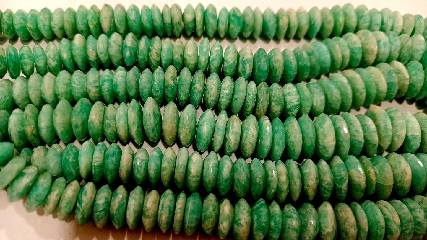 Natural Amazonite German Cut Rondelle Faceted 9 to 14mm Beads Sold per Strand 8 Inches Long High Quality Beads