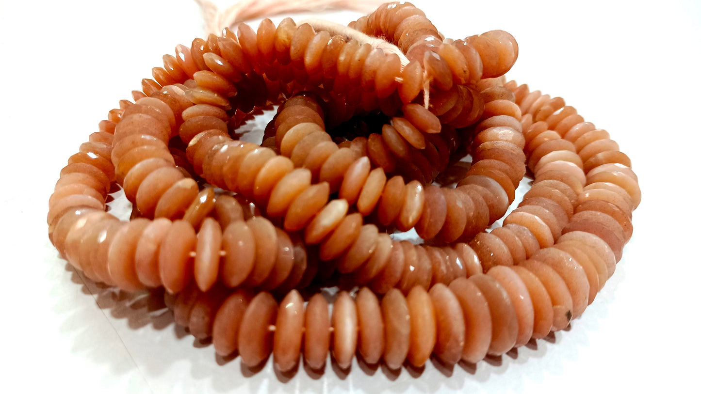 Natural Peach Moonstone German Cut 9 to14mm Beads Sold Per Strand 8 Inches Long Best quality Beads