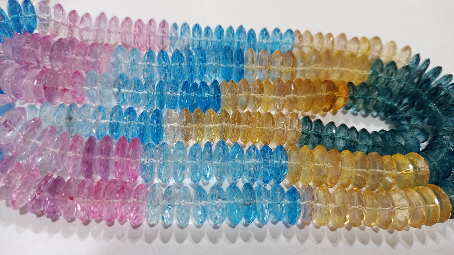 Multi Color Topaz German Cut Rondelle Faceted 11-12mm Beads Sold Per Strand 8 Inches Long best Quality Beads