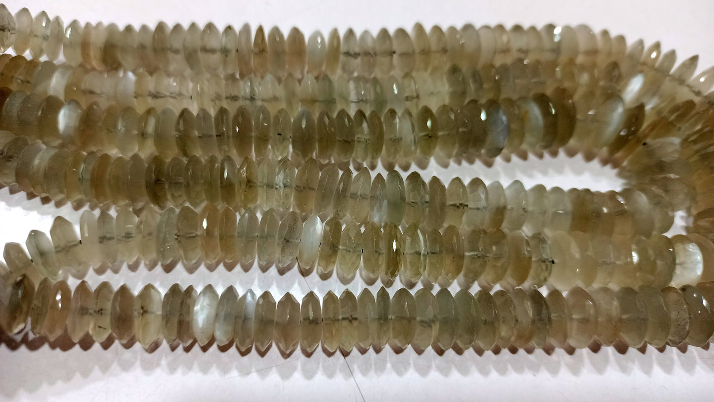 Ceylon Moonstone German Cut Rondelle Faceted  9 to12mm Beads Sold Per strand 8 inches long