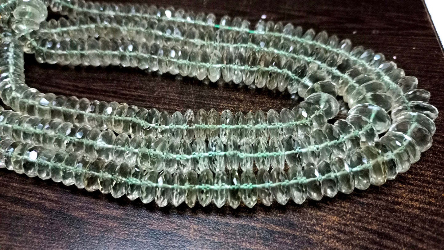 Natural Green Amethyst German Cut Rondelle Faceted 9 to 14mm Beads Sold Per Strand 8 inches long High Quality Beads