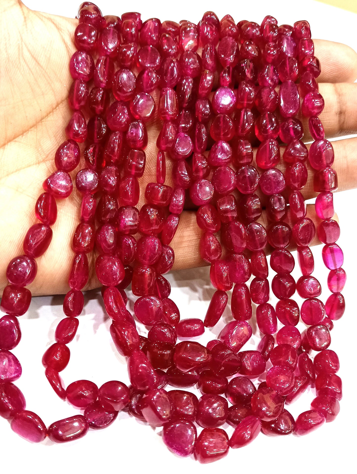 Natural Ruby Nugget shape Beaded Six Layered Necklace  24 Inches long Best Quality Blood Red Ruby Tumbled 8 to 13mm beads