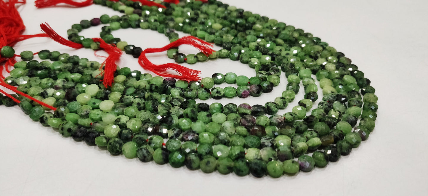 Natural Ruby Zoisite Faceted Coin Shape Briolette Beads Size 6mm sold per Strand 13 Inches Long Wholesale Rate Anyolite Gemstones