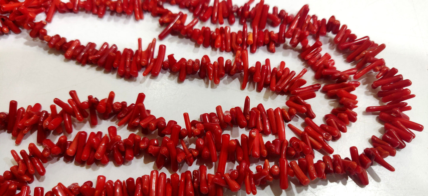 Natural Red Coral Stick Shape 10 to 15 mm Beads Sold Per Strand 16 Inches long Great Quality Beads