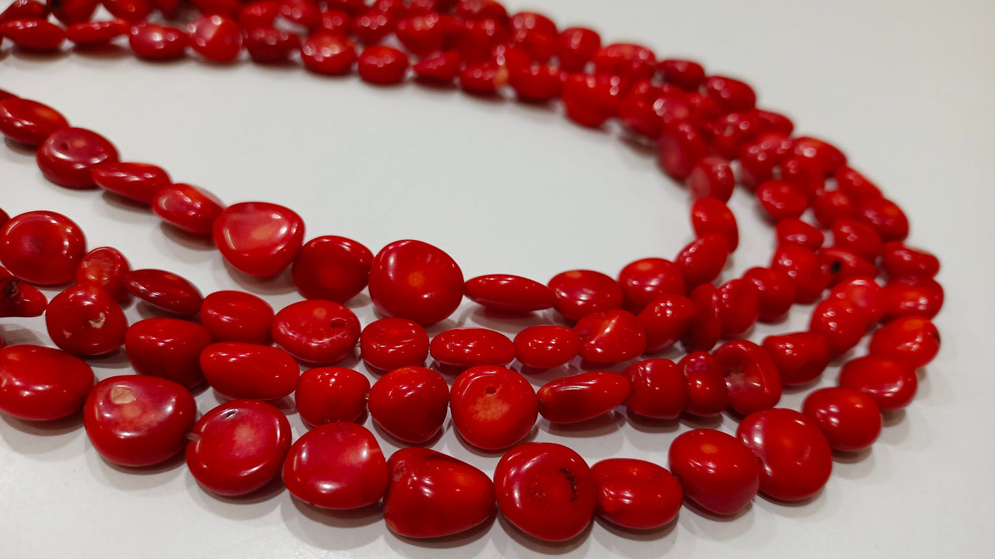 Beautiful Red Coral Beads Tumbled Shape Coral Beads Size 10 to 15mm Strand 16 inch long Italian Red Coral Beads Wholesale Price