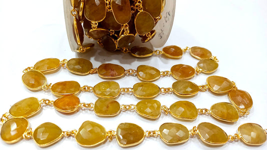Natural Yellow Aquamarine Free Shape Briolette 12 to 16mm Bezel Connector Gemstone Chain Sold Per Foot Wholesale Price