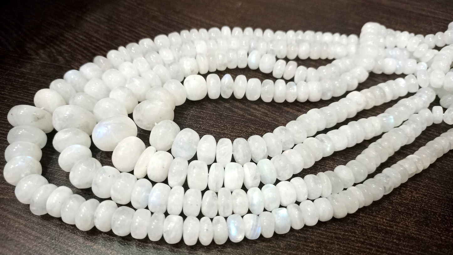 Natural White Rainbow Moonstone Rondelle Plain Smooth 6 to 12mm Graduated Beads Sold per strand 8 inches long
