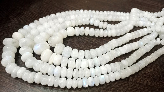 Natural White Rainbow Moonstone Rondelle Plain Smooth 6 to 12mm Graduated Beads Sold per strand 8 inches long