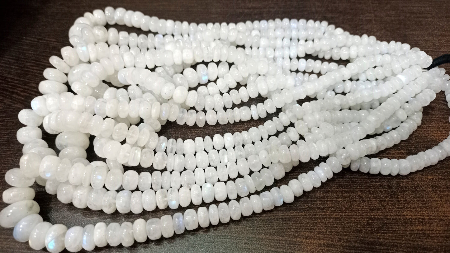 Natural White Rainbow Moonstone Rondelle Plain Smooth 6 to 12mm Graduated Beads Sold per strand 8 inches long