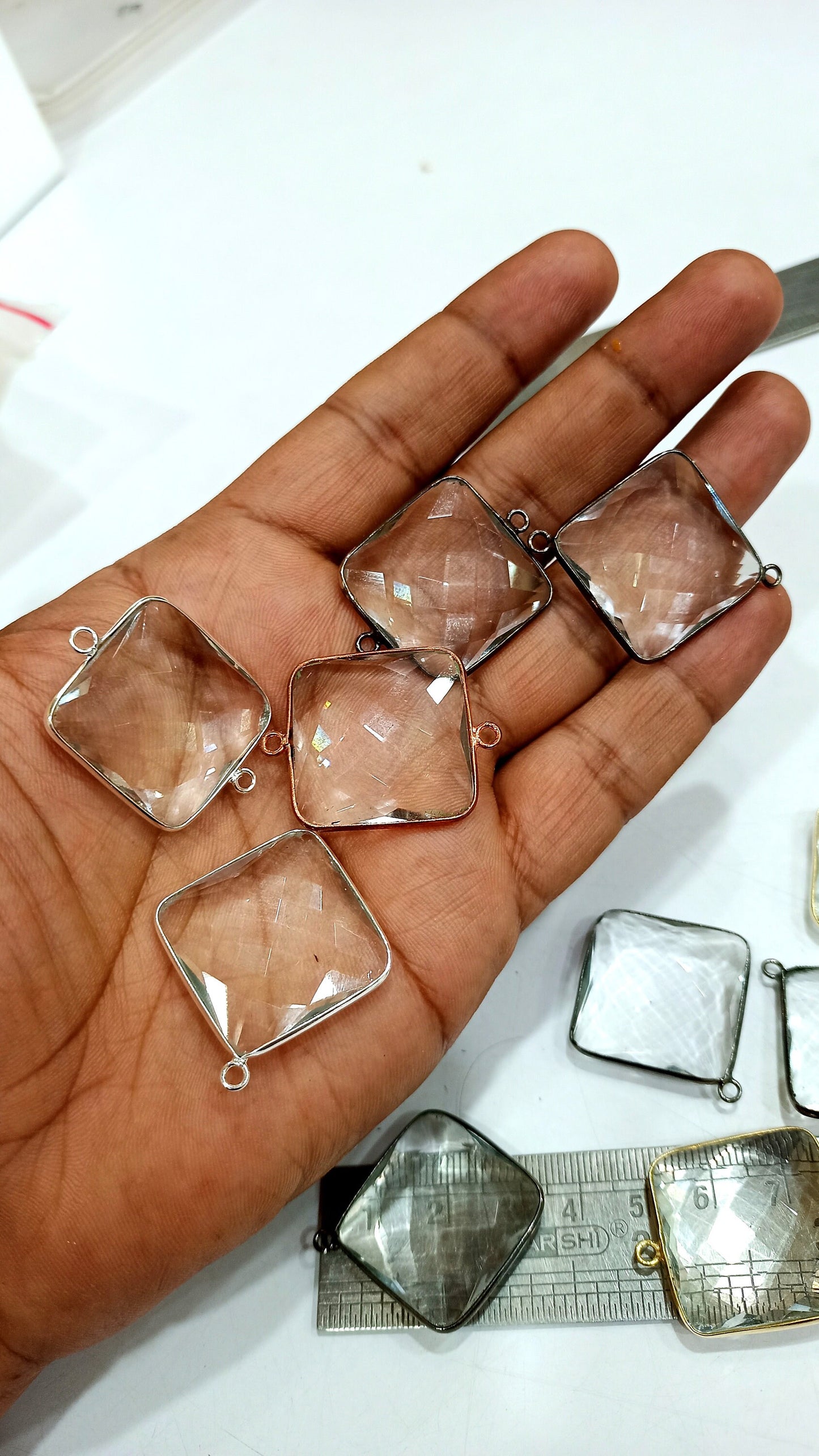 Natural Rock Crystal Quartz Square Cushion Shape Briolette 25 mm Bezel Connector Charm Sold per Piece