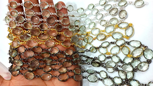 Natural Green amethyst Oval Shape Briolette Bezel Connecter Chain Sold Per Foot