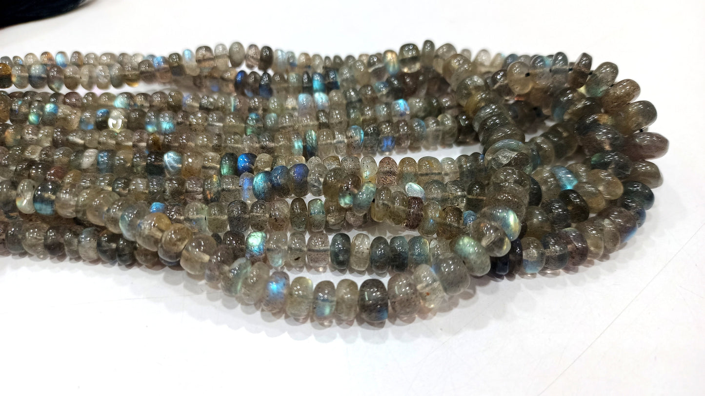 Natural blue Flashy Labradorite Rondelle Plain Smooth 4 to 8mm Graduated Beads Sold Per Strand 8 Inches Long