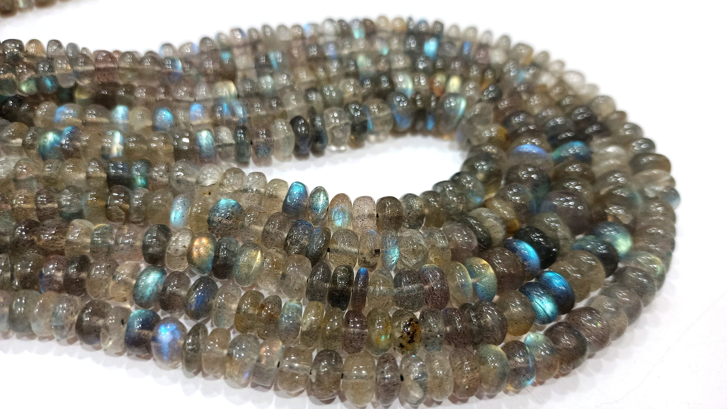 Natural blue Flashy Labradorite Rondelle Plain Smooth 4 to 8mm Graduated Beads Sold Per Strand 8 Inches Long