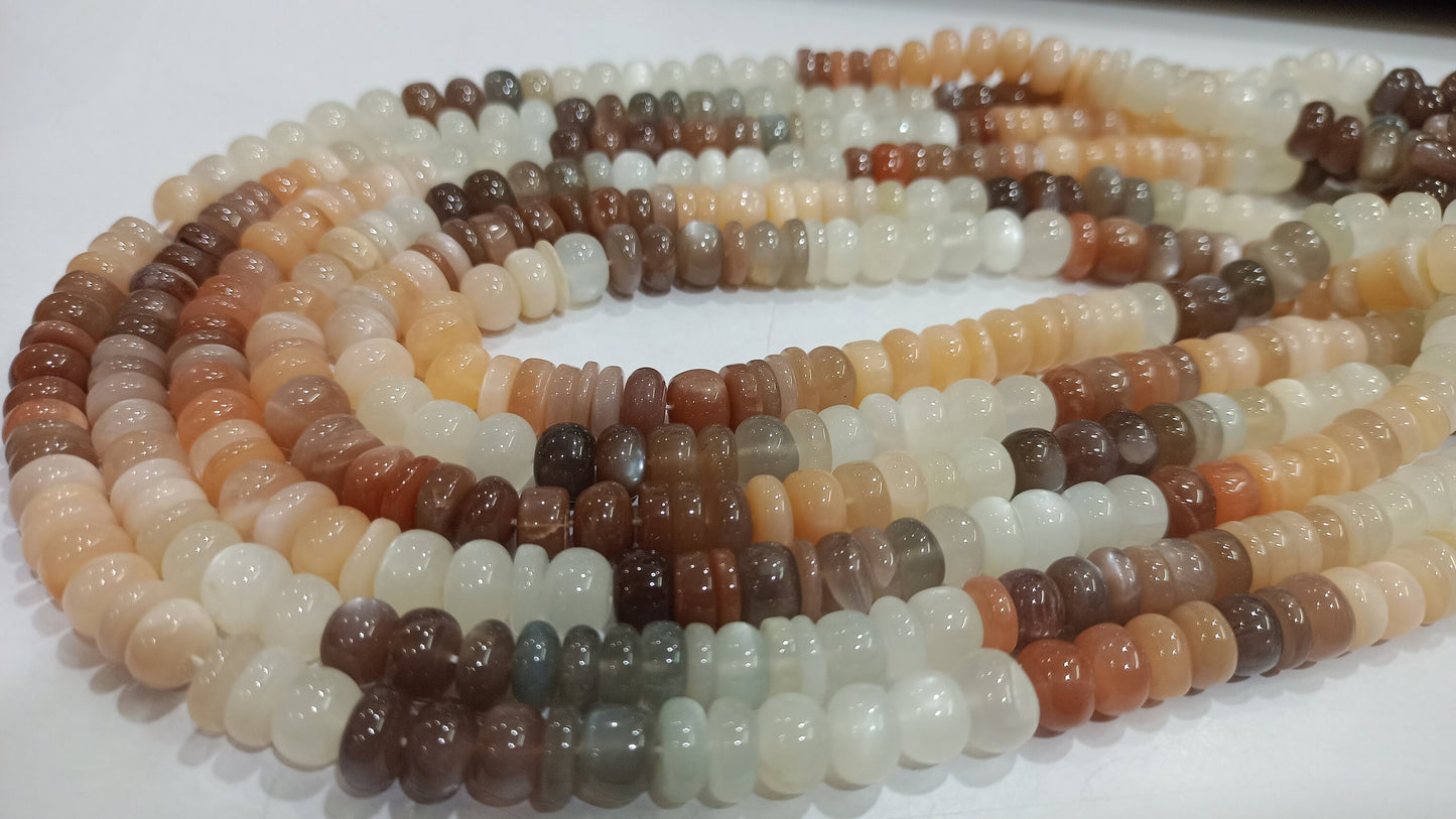Natural Multi Moonstone Rondelle plain smooth 5 to 8mm beads Sold per Strand 8 Inches Long Choose the size