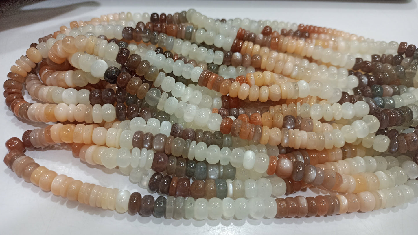 Natural Multi Moonstone Rondelle plain smooth 5 to 8mm beads Sold per Strand 8 Inches Long Choose the size