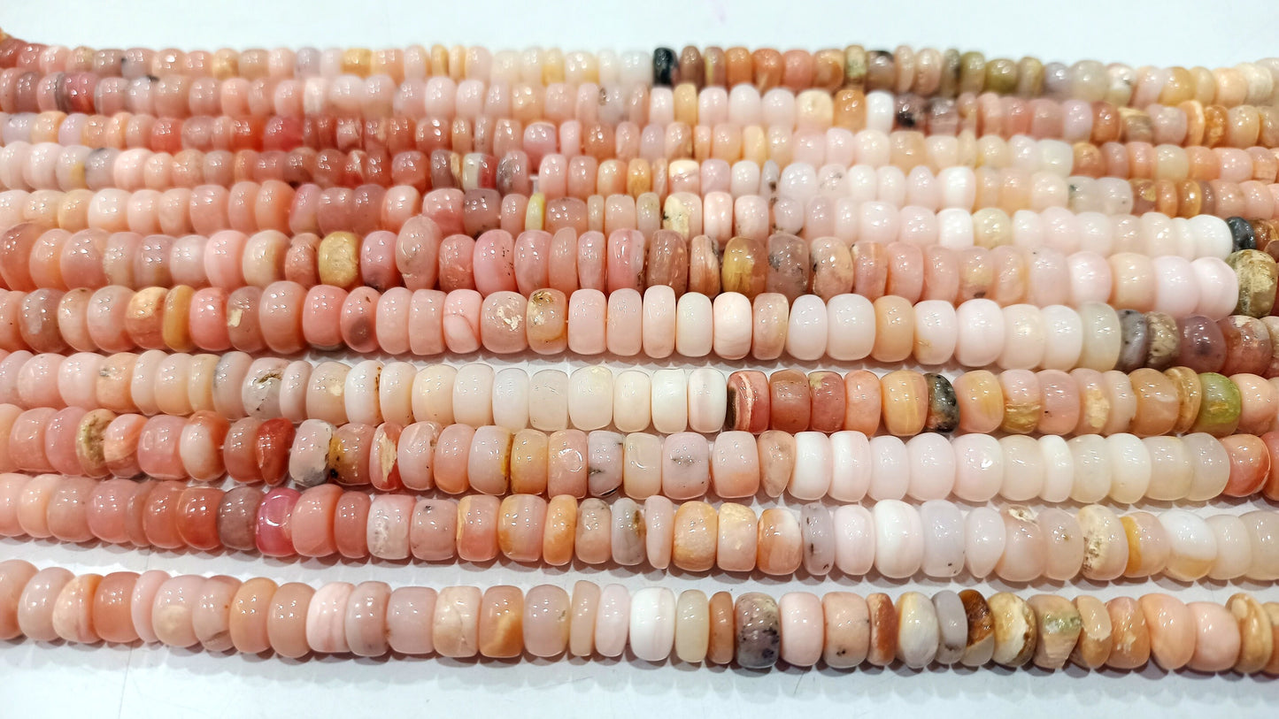 Natural Pink Opal Rondelle Plain smooth 5 to 8mm Beads sold per Strand 8 Inches Long Great Quality Beads