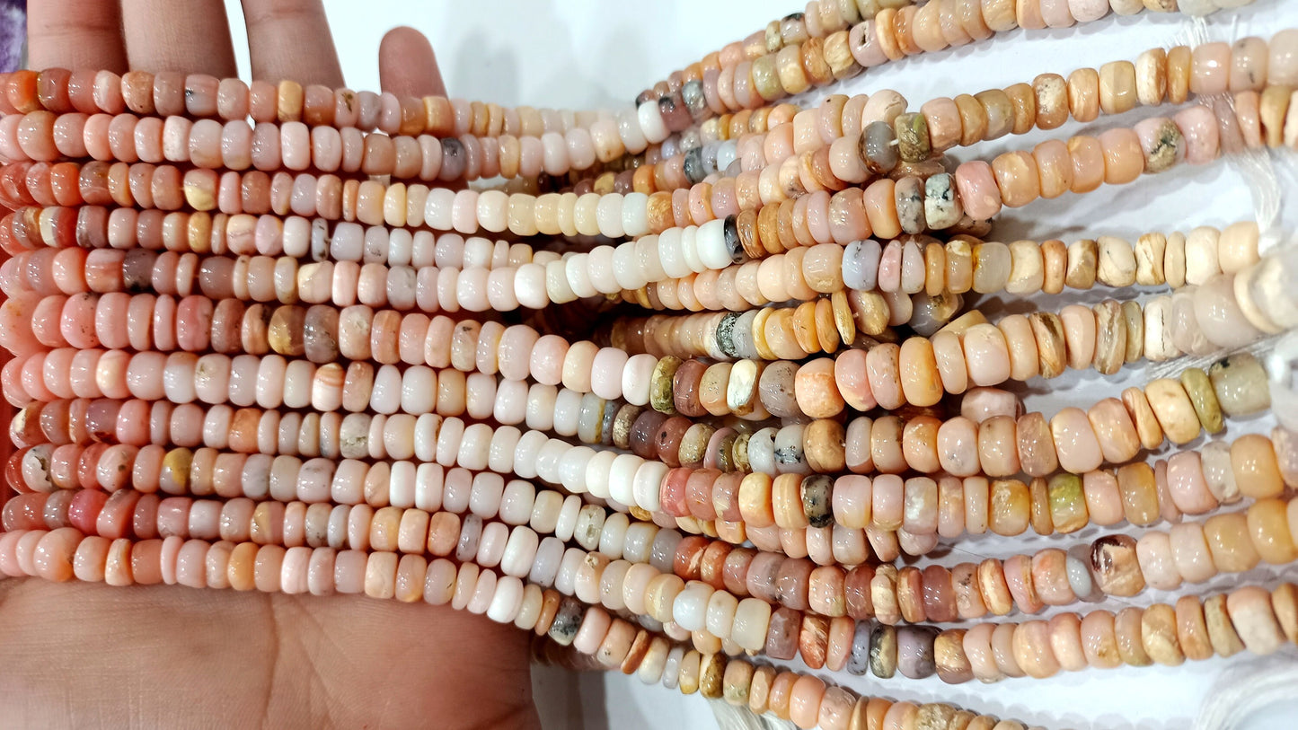 Natural Pink Opal Rondelle Plain smooth 5 to 8mm Beads sold per Strand 8 Inches Long Great Quality Beads