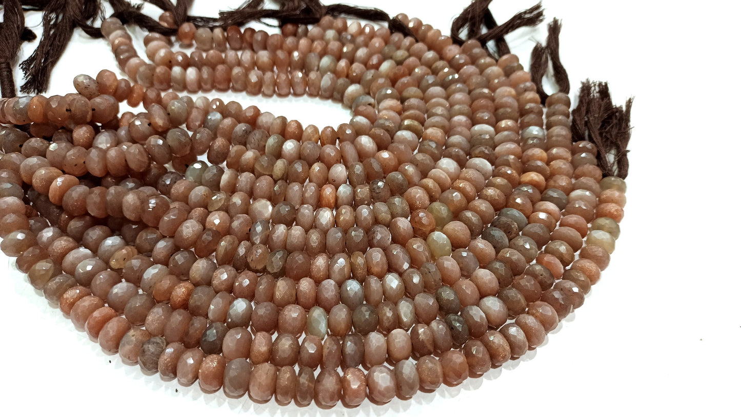 Natural Chocolate Moonstone Rondelle Faceted 8 to 9mm Beads Sold per strand 10 Inches Long Great quality Beads