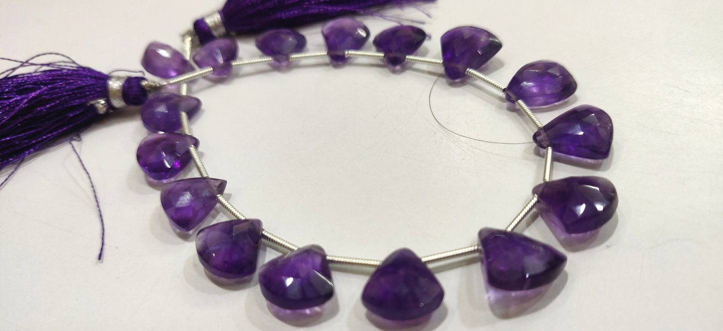 Natural Amethyst Trillian Shape Briolette 10 to 15mm  Beads Sold per Strand 8 Inches Long Great Quality Beads