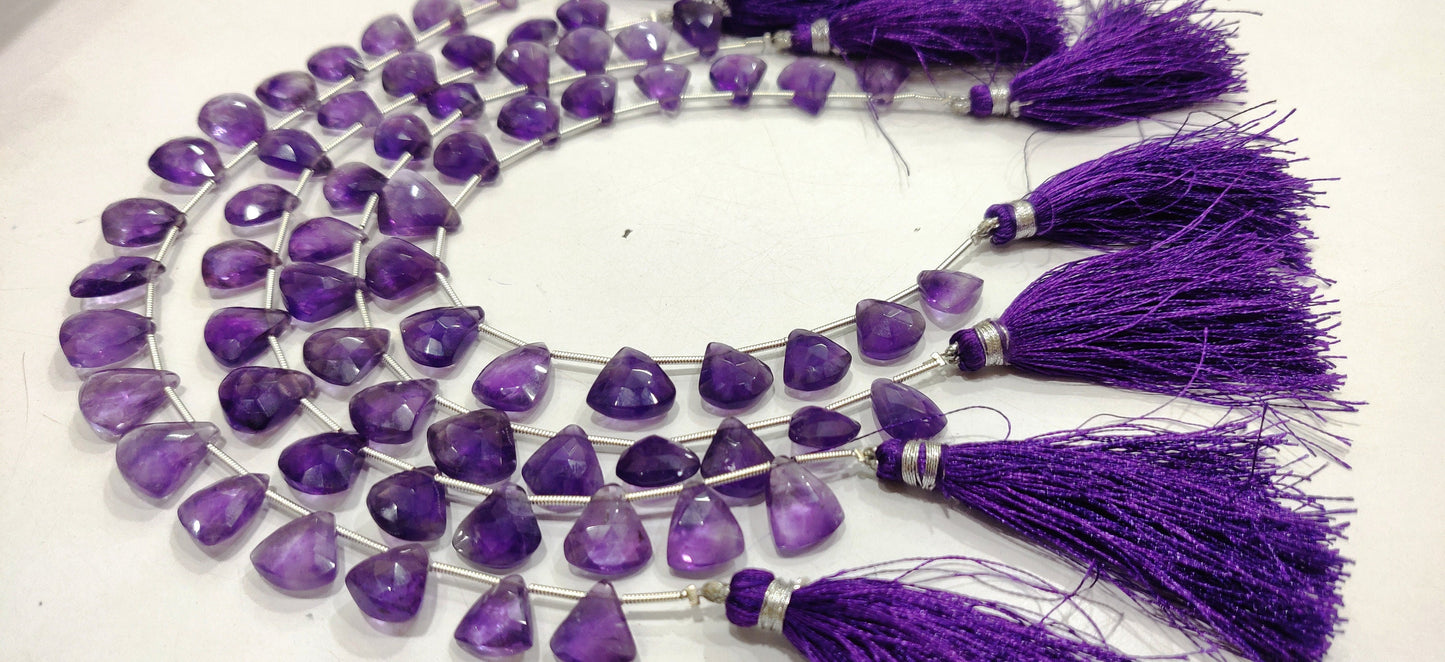 Natural Amethyst Trillian Shape Briolette 10 to 15mm  Beads Sold per Strand 8 Inches Long Great Quality Beads