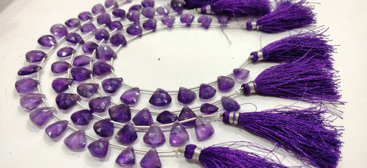 Natural Amethyst Trillian Shape Briolette 10 to 15mm  Beads Sold per Strand 8 Inches Long Great Quality Beads