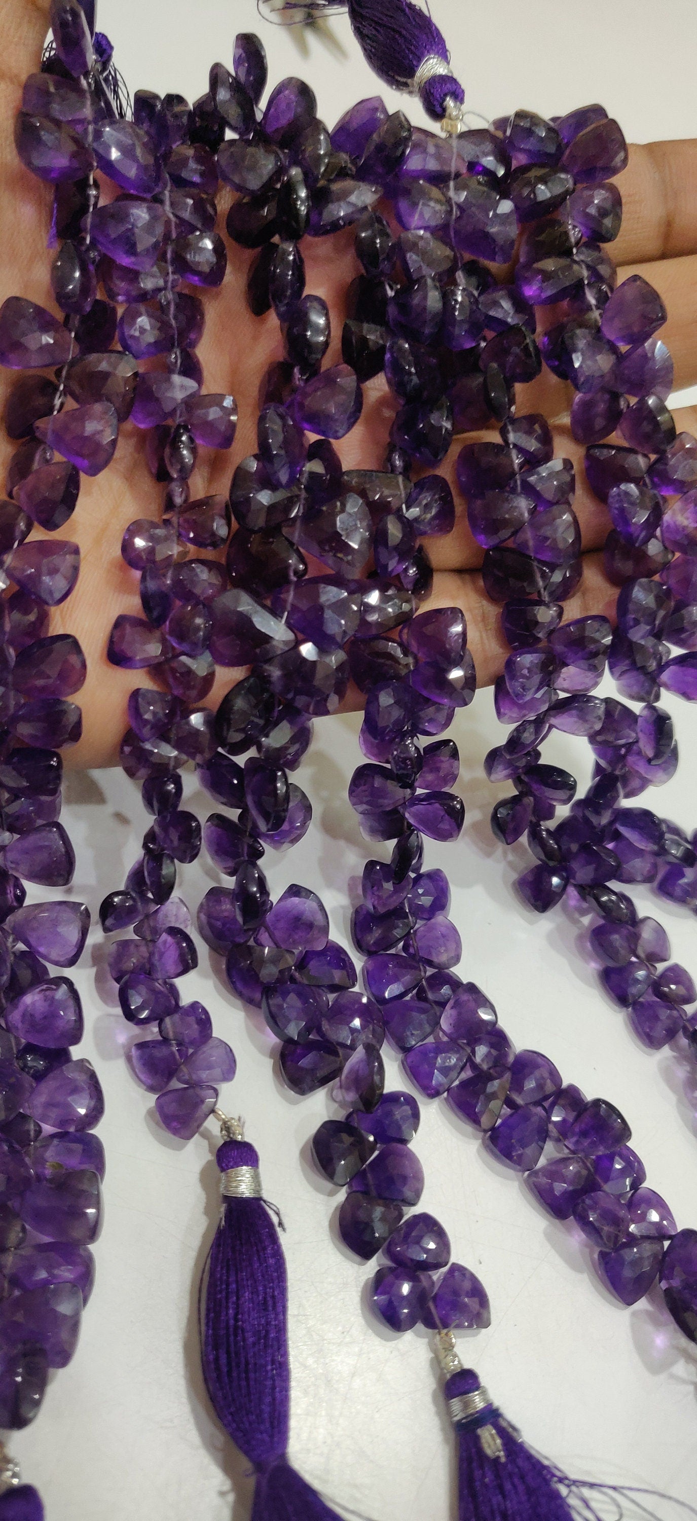 Natural Amethyst Trillian Shape Briolette 10 to 15mm  Beads Sold per Strand 8 Inches Long Great Quality Beads