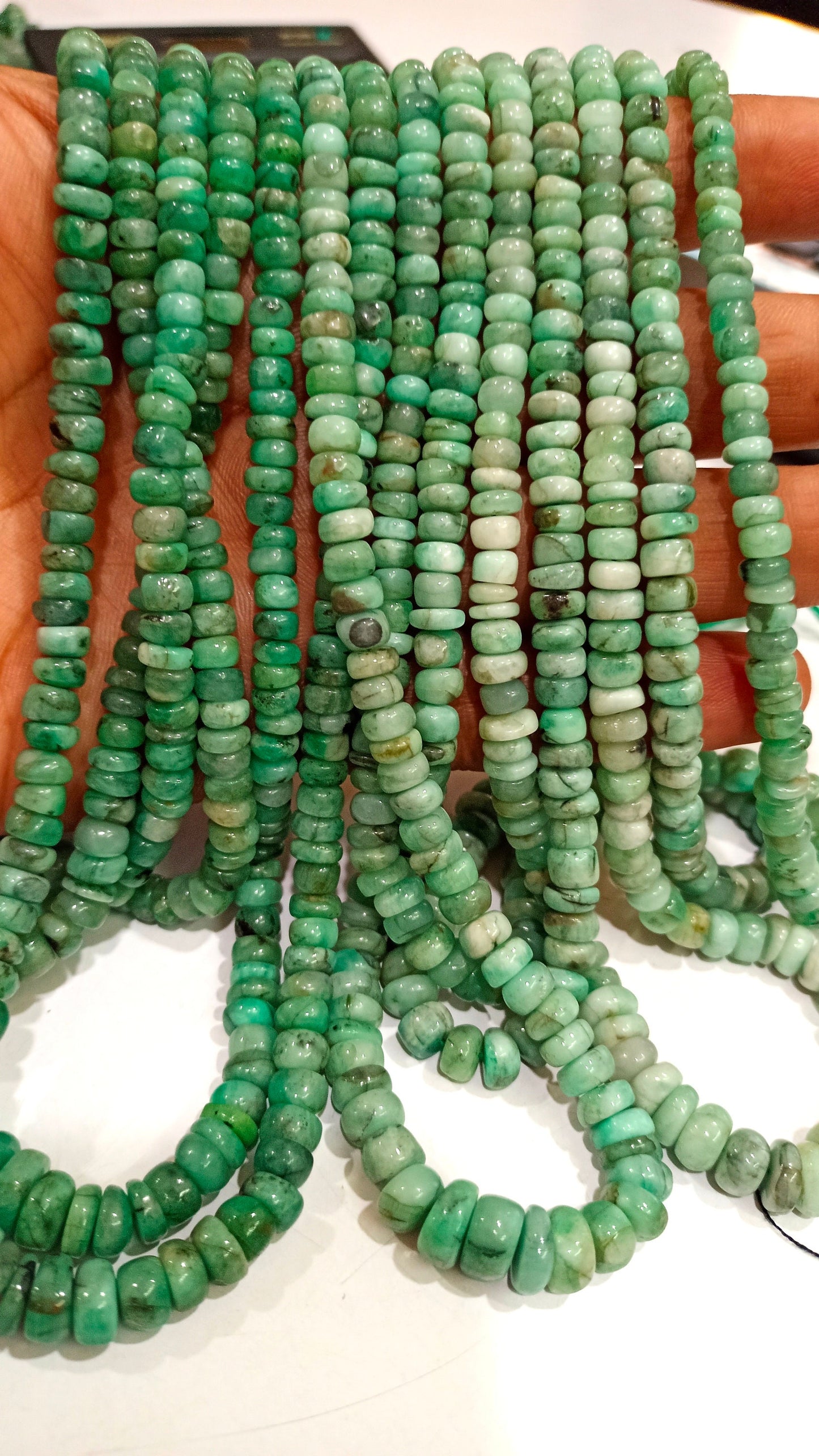 Natural Untreated Emerald Plain Smooth Rondelle 5 to 8mm Beads Sold Per Strand 8 Inches Long Best Quality Beads