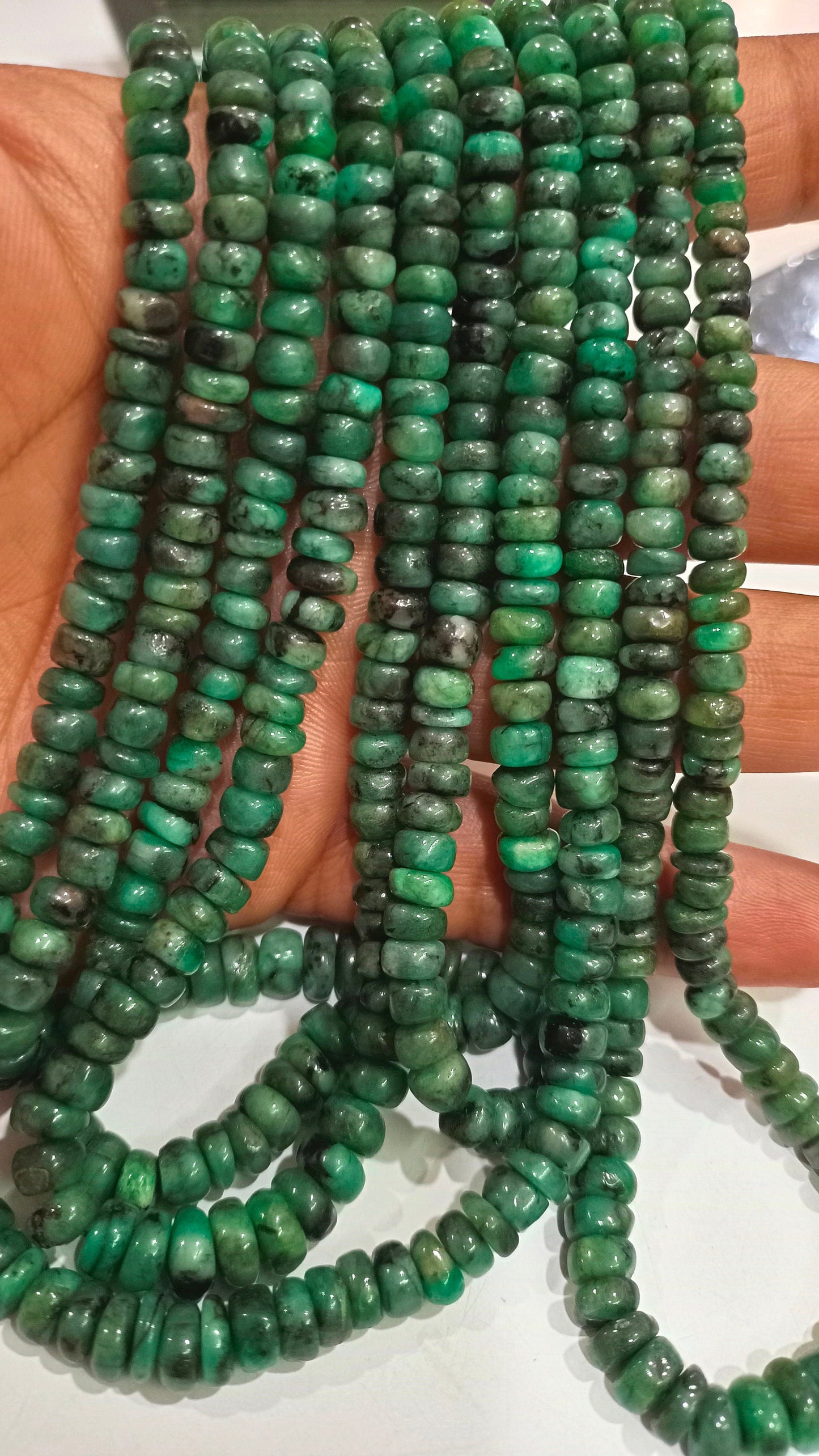 Natural Untreated Emerald Plain Smooth Rondelle 5 to 8mm Beads Sold Per Strand 8 Inches Long Best Quality Beads