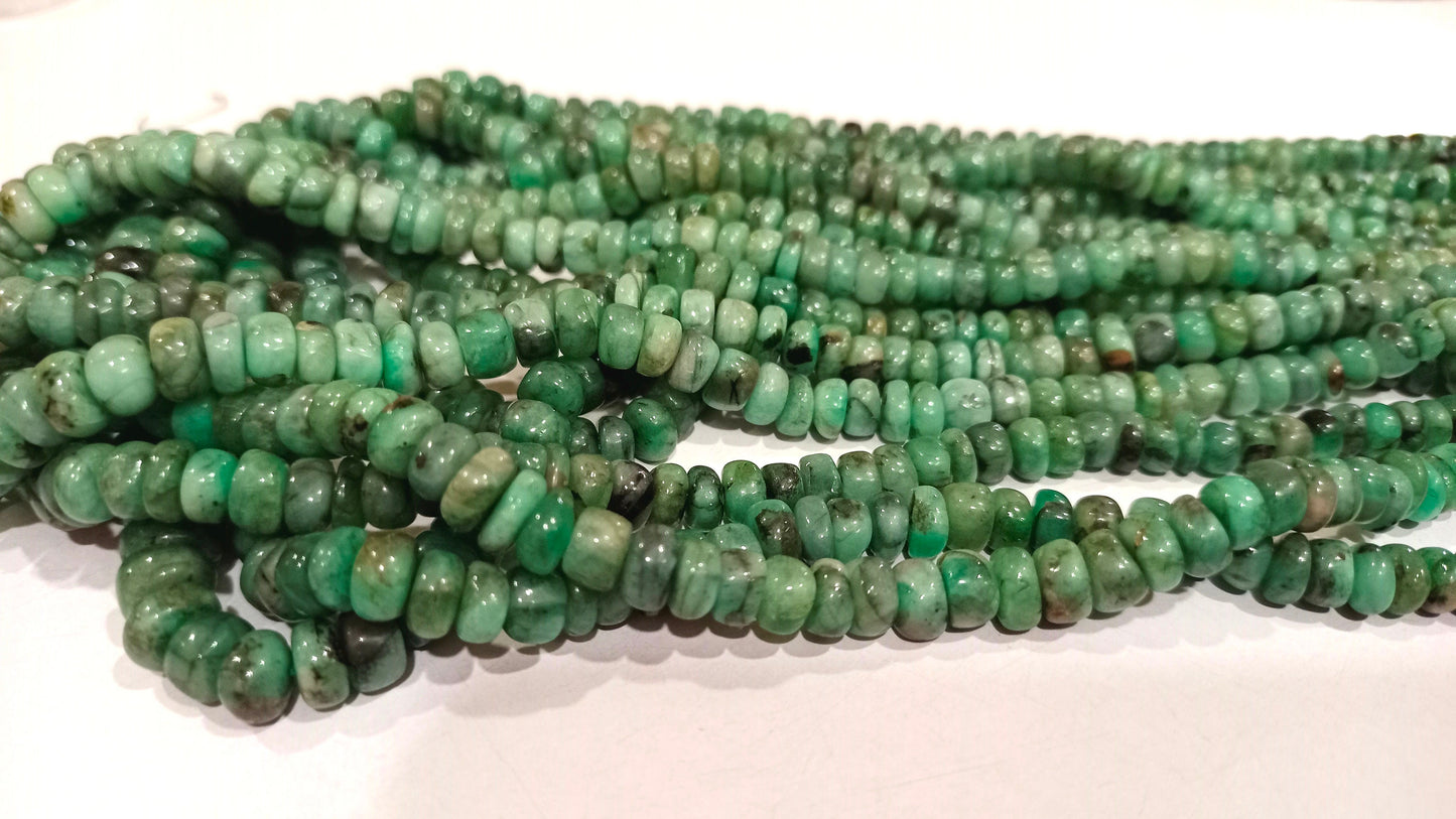 Natural Untreated Emerald Plain Smooth Rondelle 5 to 8mm Beads Sold Per Strand 8 Inches Long Best Quality Beads
