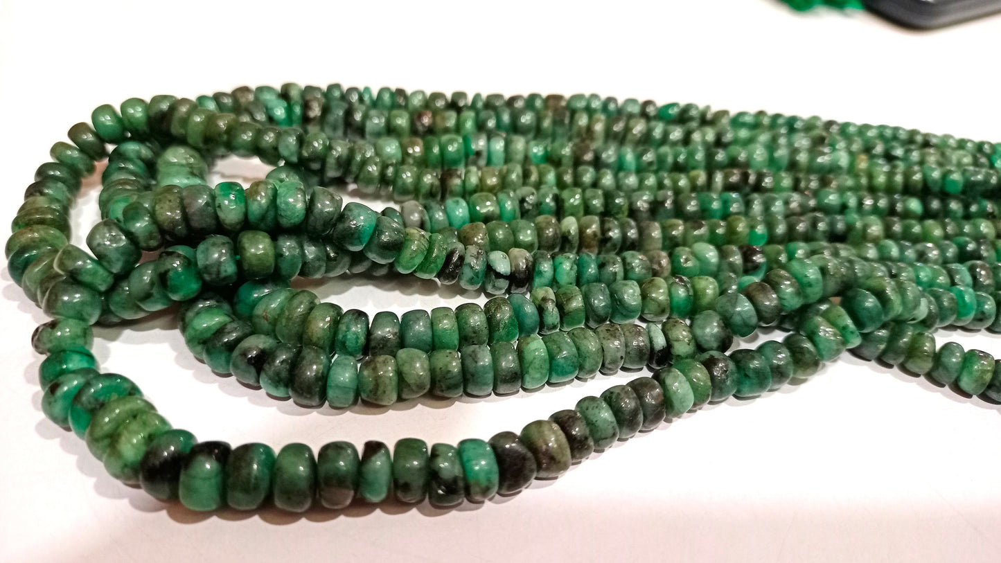 Natural Untreated Emerald Plain Smooth Rondelle 5 to 8mm Beads Sold Per Strand 8 Inches Long Best Quality Beads