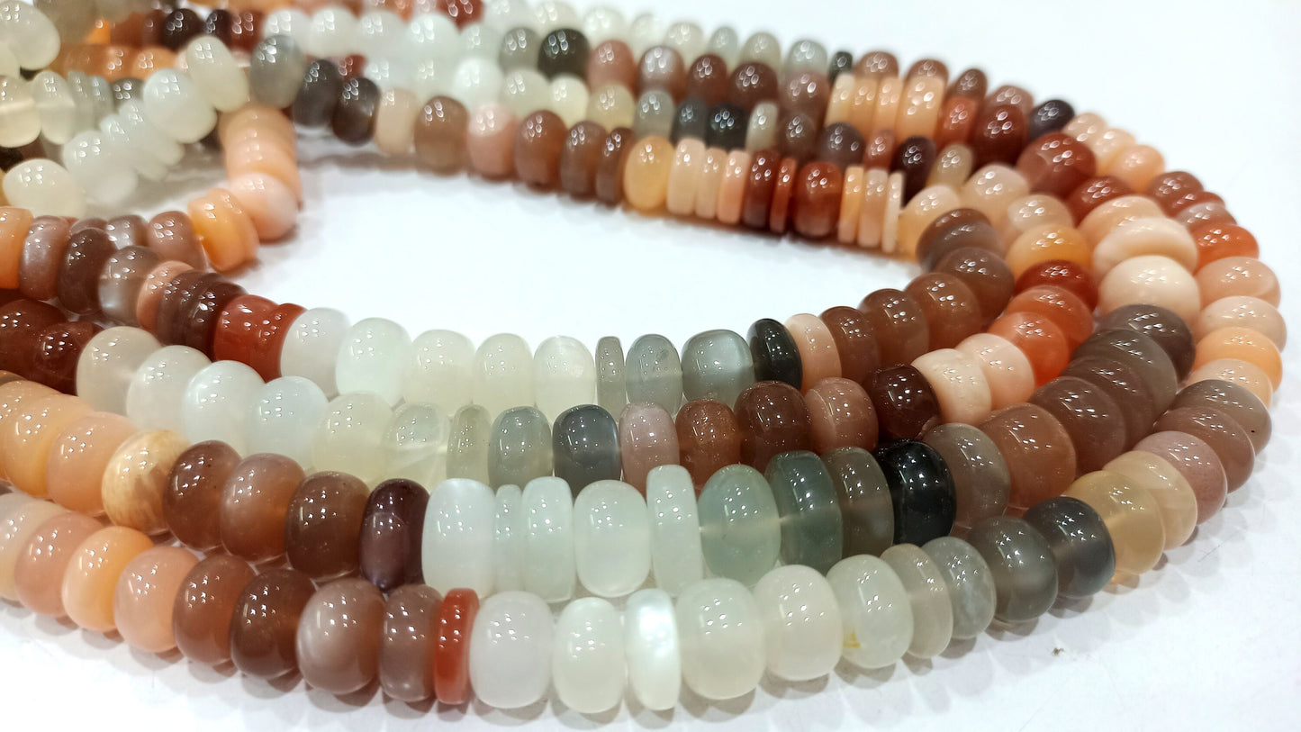 Natural Multi Moonstone Rondelle plain smooth 5 to 8mm beads Sold per Strand 8 Inches Long Choose the size