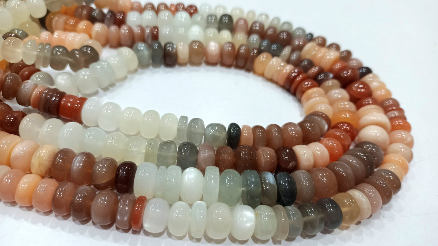 Natural Multi Moonstone Rondelle plain smooth 5 to 8mm beads Sold per Strand 8 Inches Long Choose the size