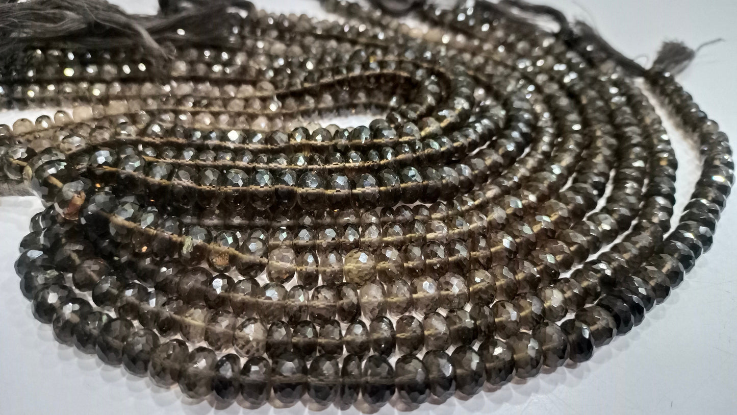 Natural Smoky Quartz Rondelle Faceted 8-9mm Beads Sold Per Strand 8 Inches Long Great Quality Beads