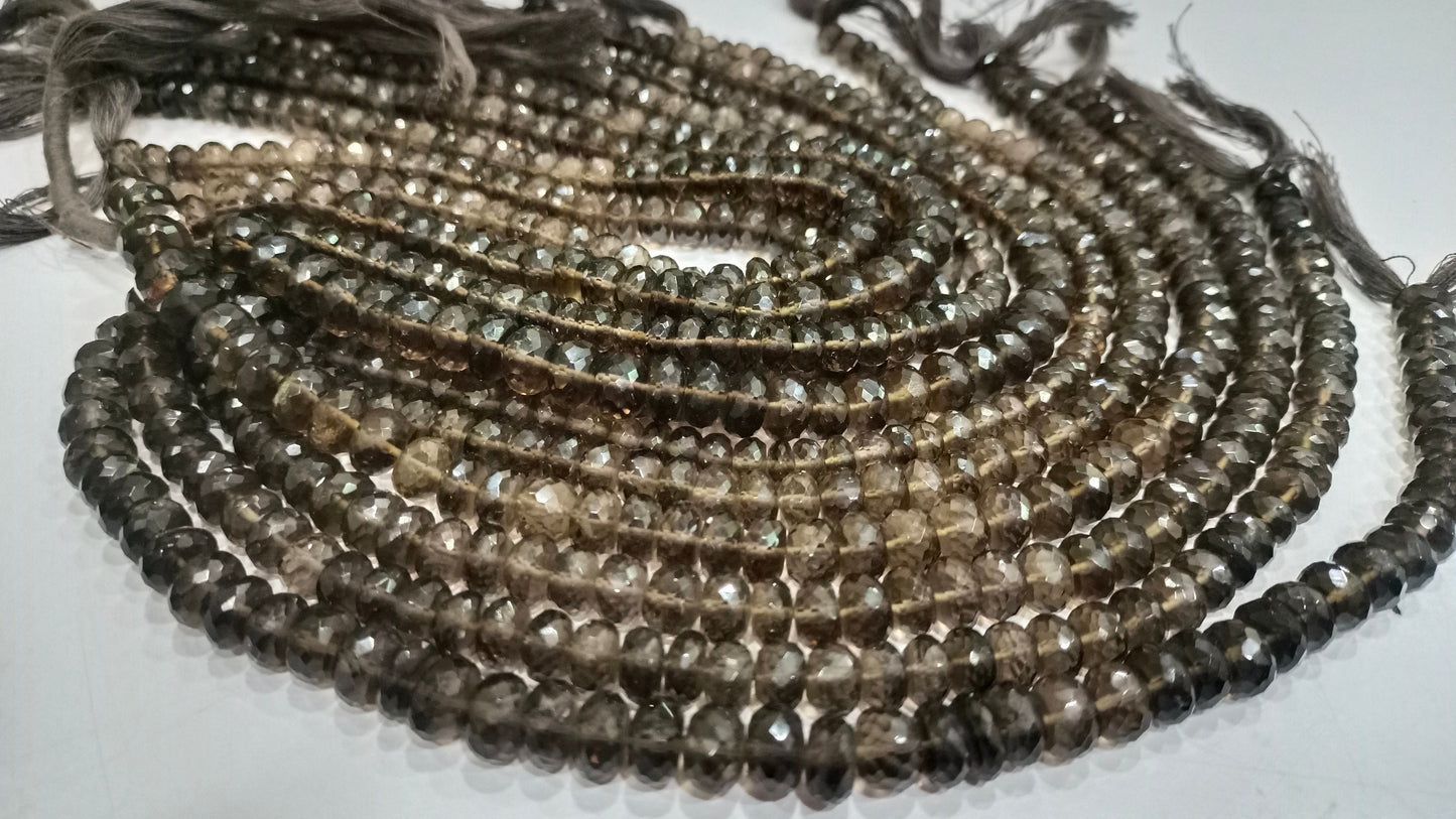 Natural Smoky Quartz Rondelle Faceted 8-9mm Beads Sold Per Strand 8 Inches Long Great Quality Beads